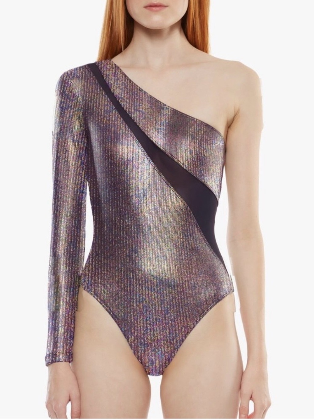 Koral Riot Foil One Shoulder Long Sleeve Metallic Bodysuit Women's S